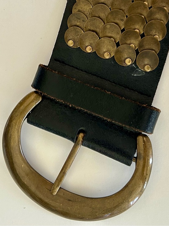 Carlisle Black Belt w/Antique Brass Discs Wide Statement Piece RARE Vintage EUC main image 5